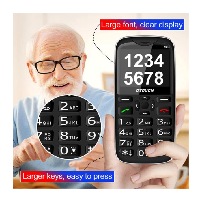 Otouch Seniorentelefoon A500 met Noodknop, 1600 mAh Batterij, Grote Toetsen, Helder Display, 4G-connectiviteit en Zaklampfunctie - Ideaal voor Senioren